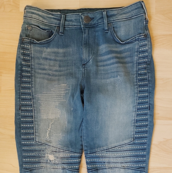 True Religion Halle Mid Rise Super Skinny Distressed Embroidered Jeans - Picture 2 of 11